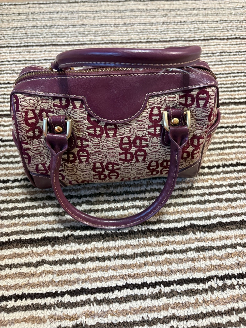 Etienne Aigner Mini Satchel in Burgundy and Cream Monogram - Picture 2 of 2